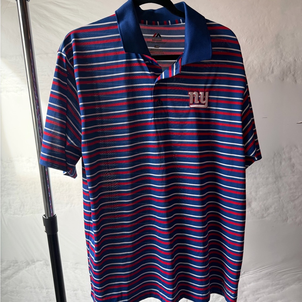 Striped Blue and Red Polo Shirt with ny Team Logo